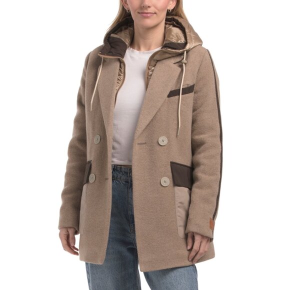 SCOTCH & SODA mocha Wool Blendnissa Double Breasted Pea Coat With Bib - Picture 1 of 2